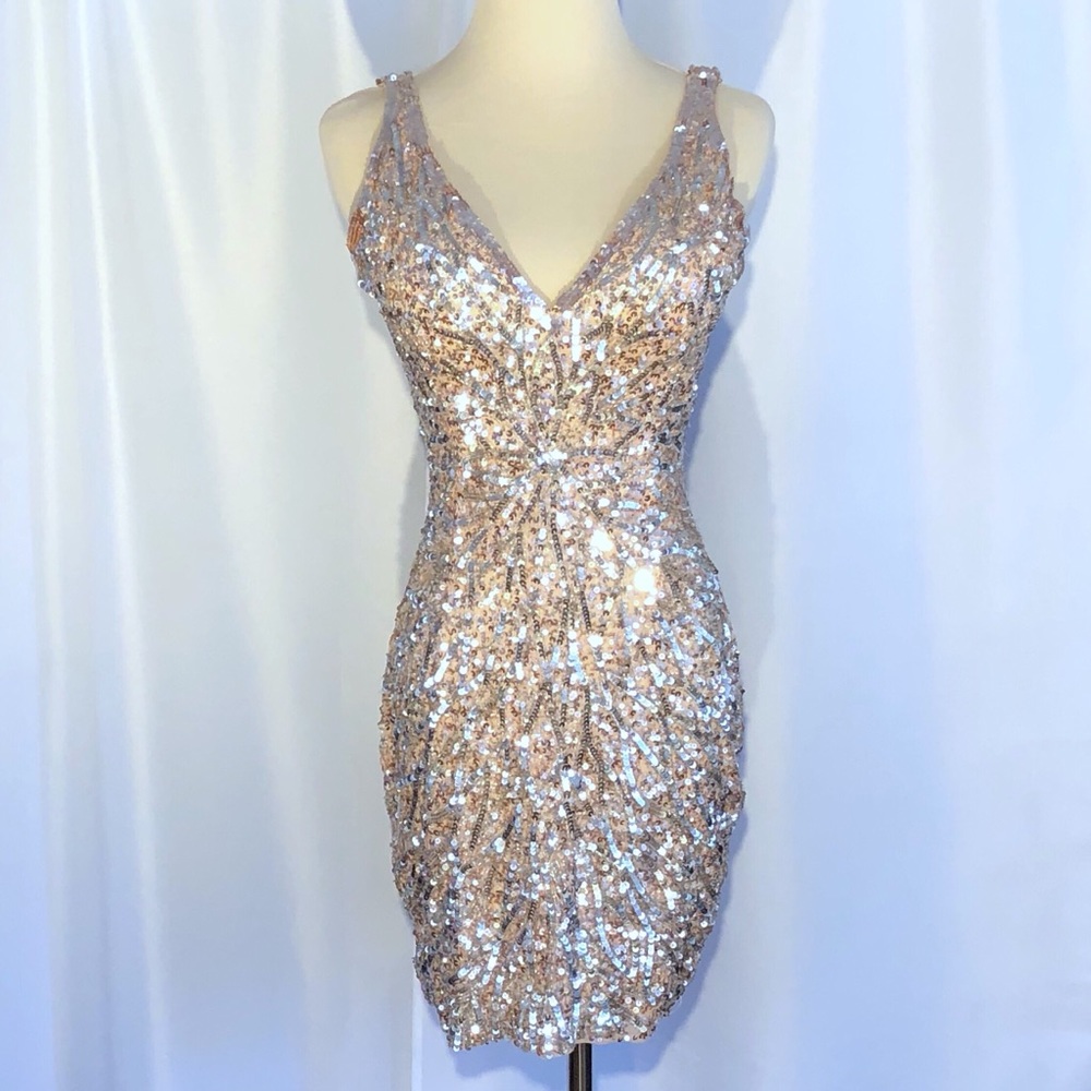 Sequined Blush Nude Formal Prom Homecoming Dress